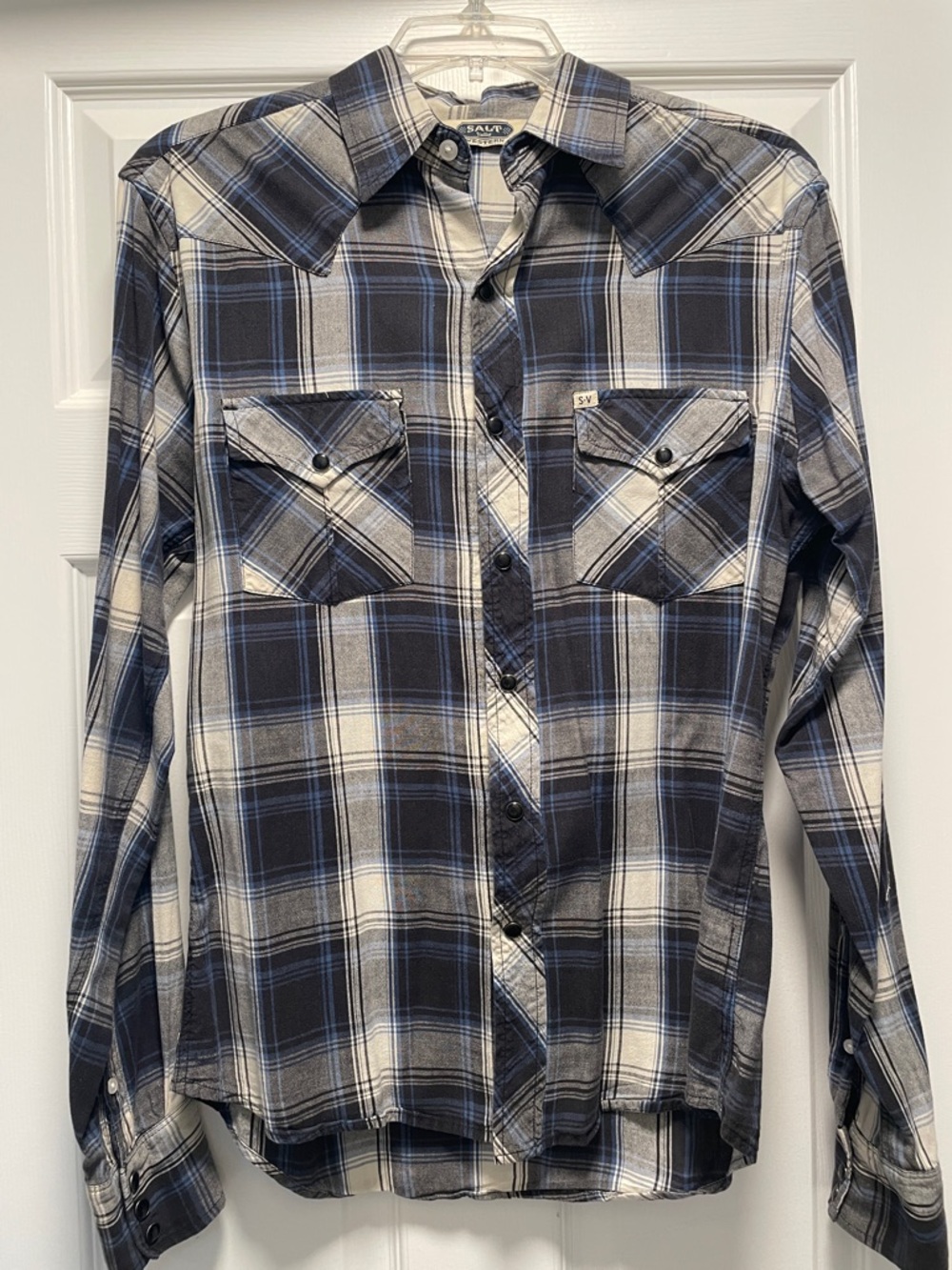 Salt Valley Western Men's Blue Plaid western-style Button-Down Shirt
